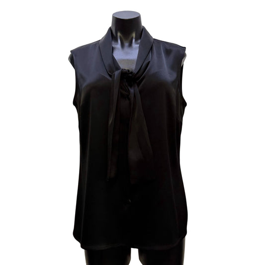 St. John Black Sleeveless Tie-Neck Blouse Size 8