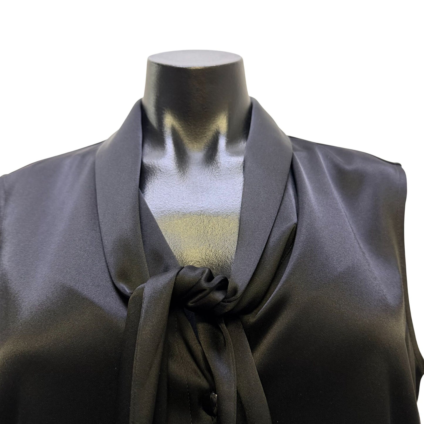 St. John Black Sleeveless Tie-Neck Blouse Size 8