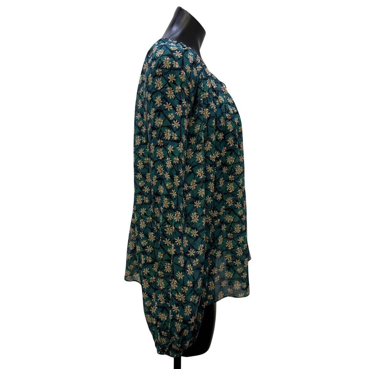Ulla Johnson Floral Silk Blouse Teal & Cream Print Long Sleeves Size 6