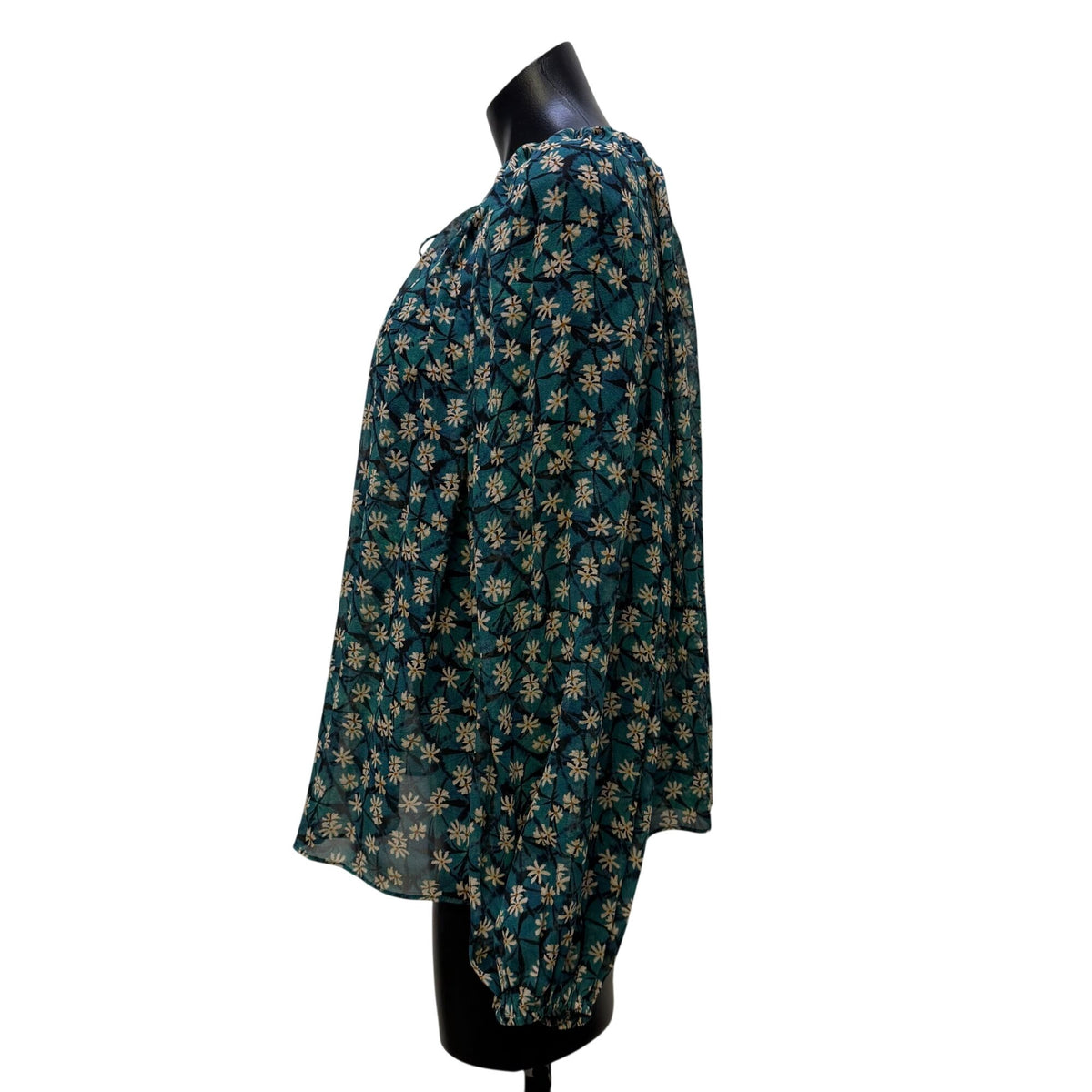 Ulla Johnson Floral Silk Blouse Teal & Cream Print Long Sleeves Size 6
