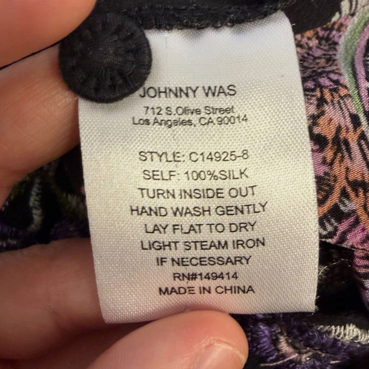 Johnny Was Black Silk Embroidered Floral Button Down Blouse XS