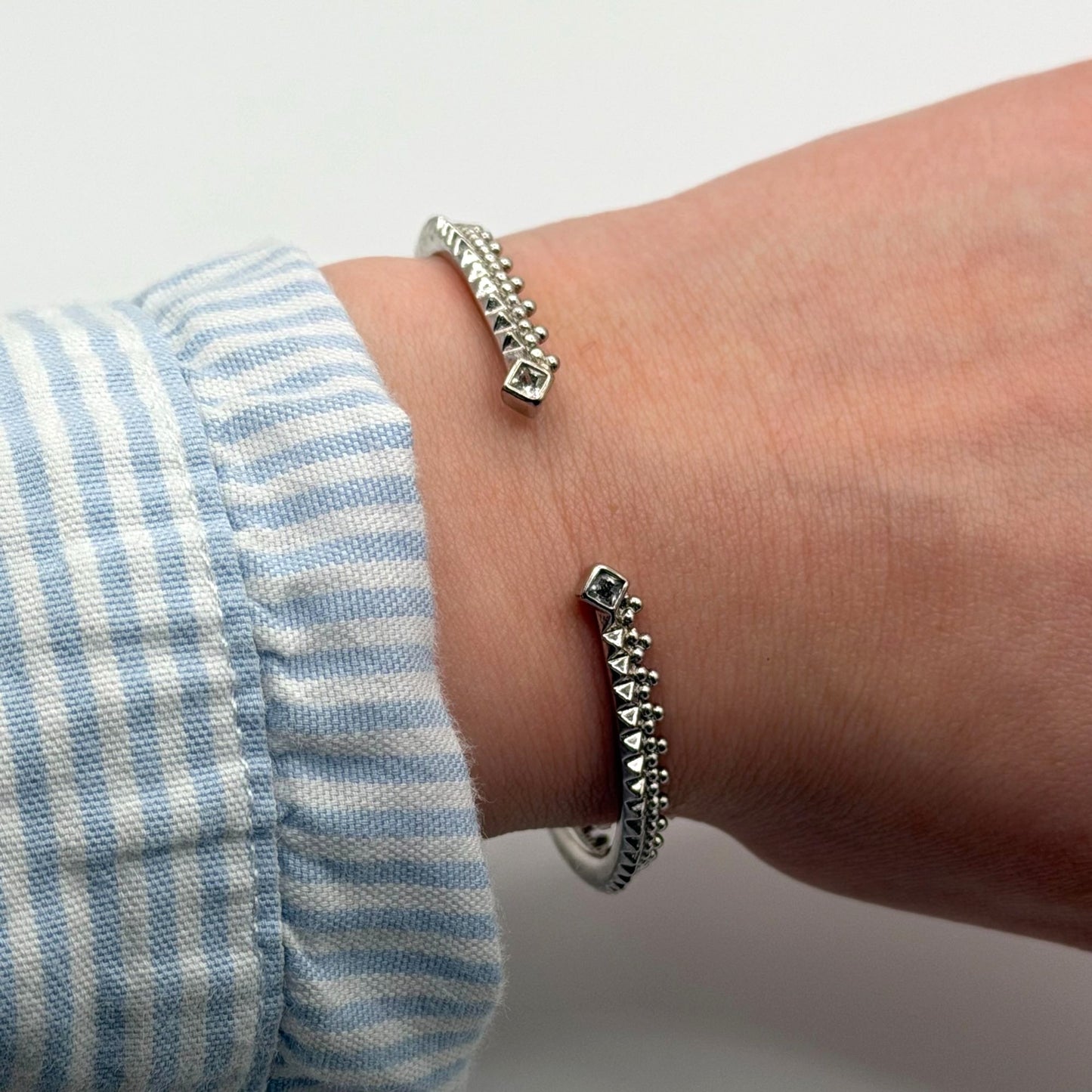 Kendra Scott Silver Plated Cuff Bracelet With Square Crystal Accents