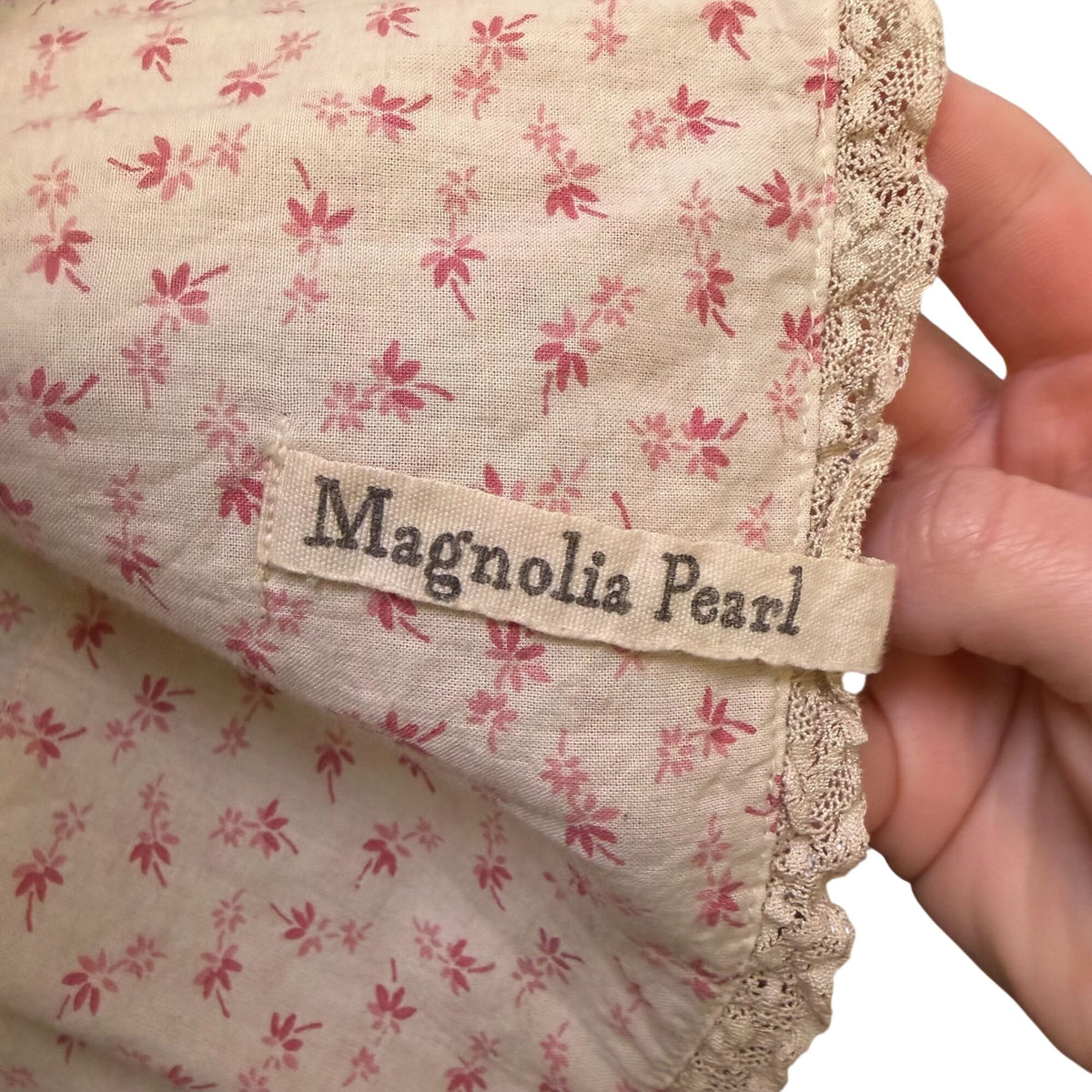 Magnolia Pearl Cream Floral Blouse With Crochet Lace Trim & Pocket OS