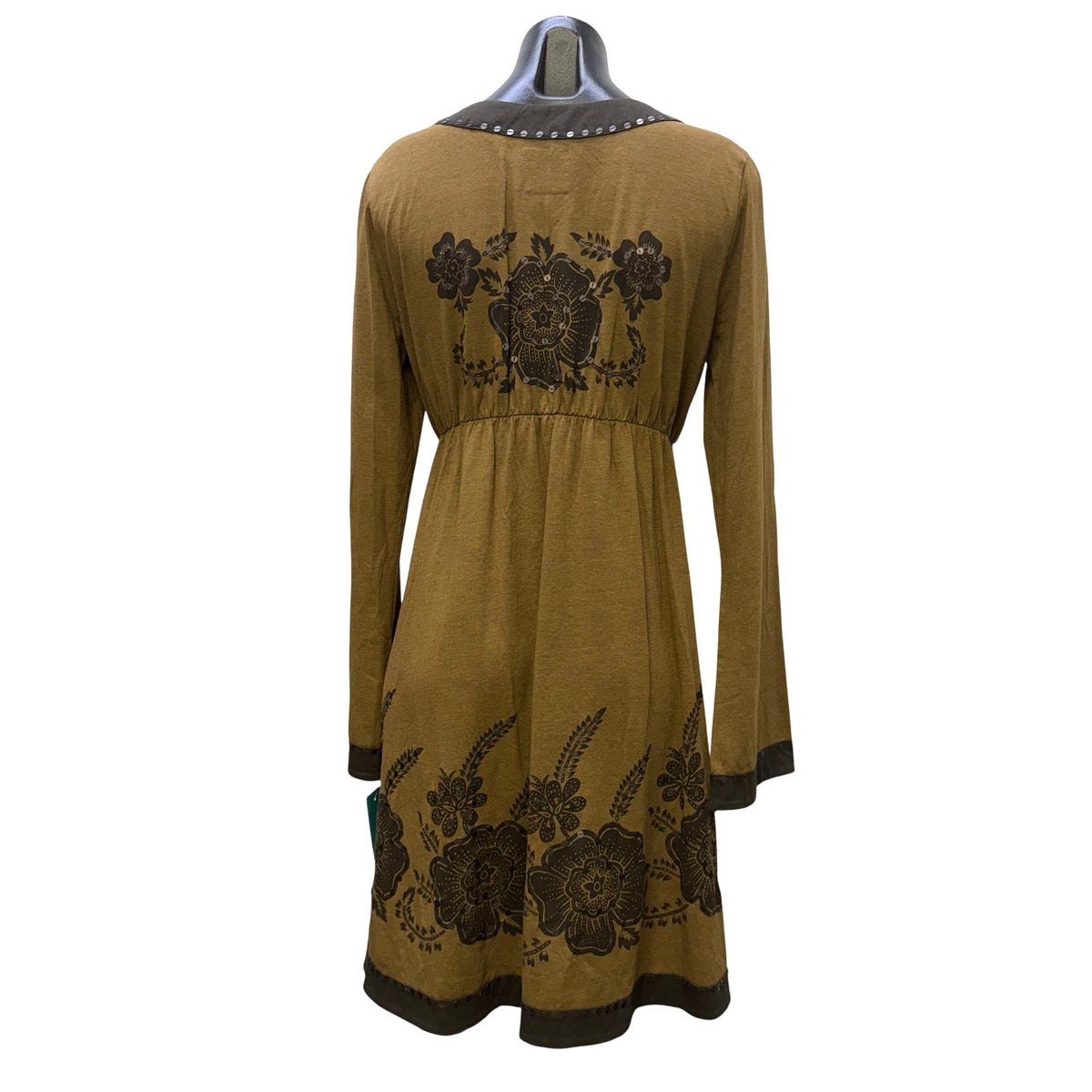 Double D Ranch Embellished Long-Sleeve Brown Floral Dress M