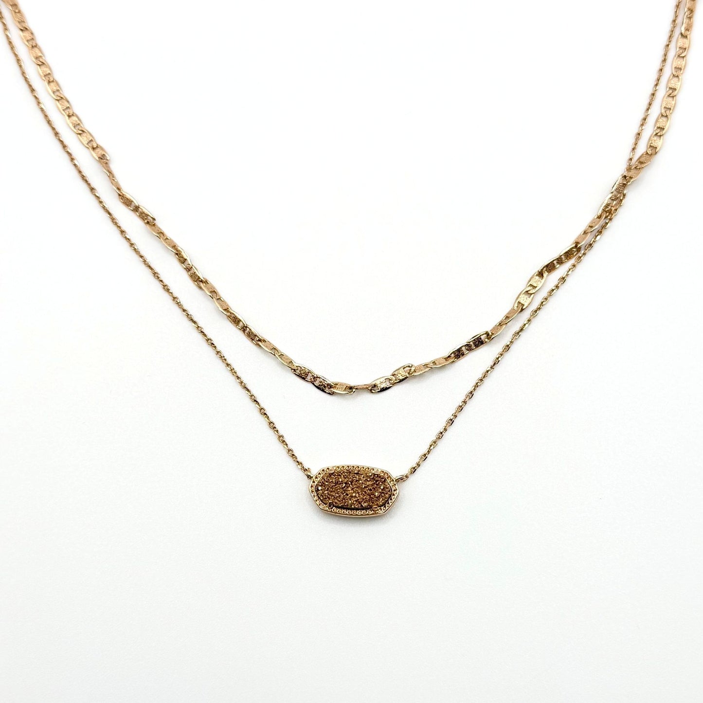 Kendra Scott Elisa Rose Gold Multi Strand Necklace With Rose Gold Drusy