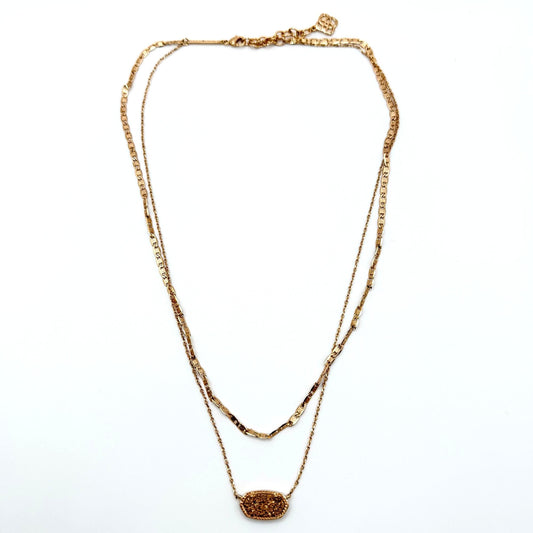 Kendra Scott Elisa Rose Gold Multi Strand Necklace With Rose Gold Drusy