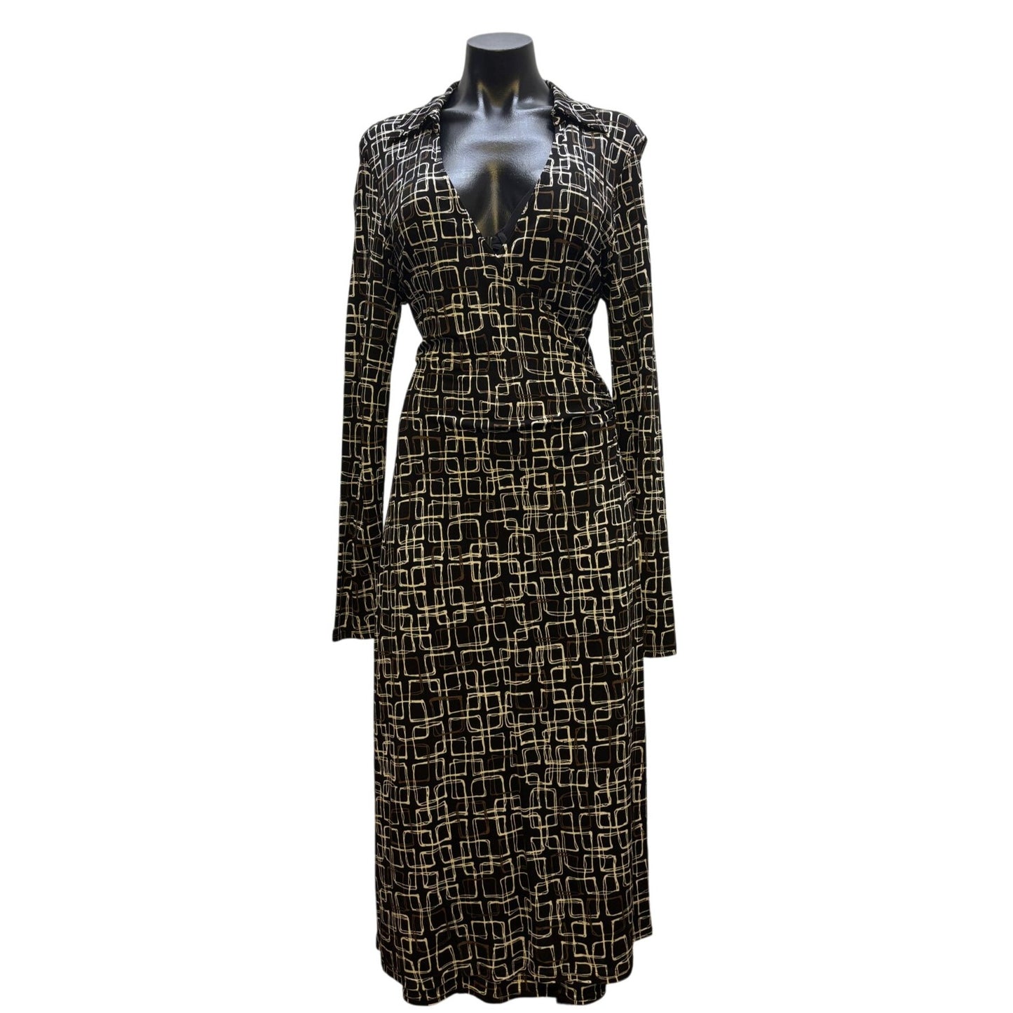 NWT Talbots Geometric Print Dress Black/White/Brown 10