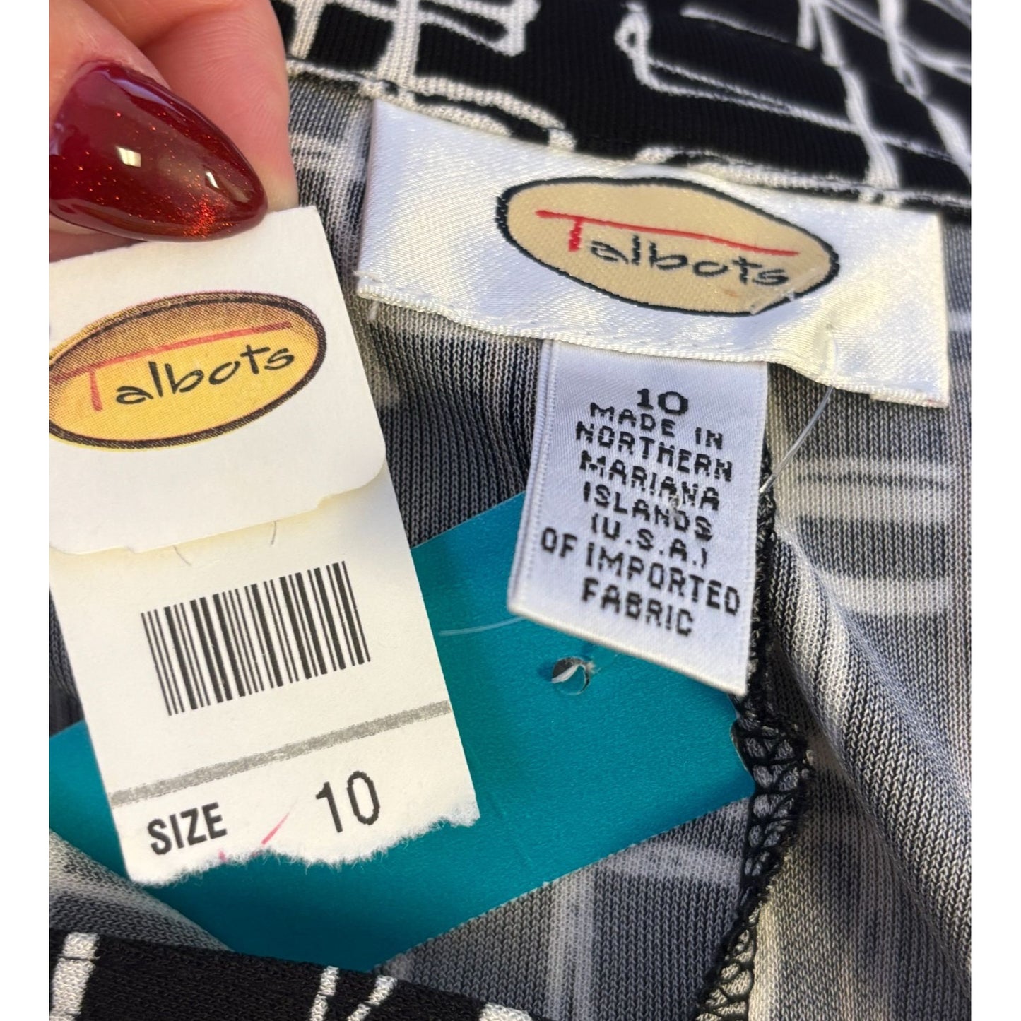 NWT Talbots Geometric Print Dress Black/White/Brown 10