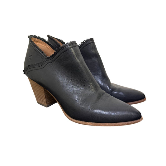Frye Black Leather Ankle Boots With Block Heel Size 10