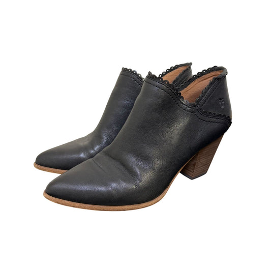 Frye Black Leather Ankle Boots With Block Heel Size 10