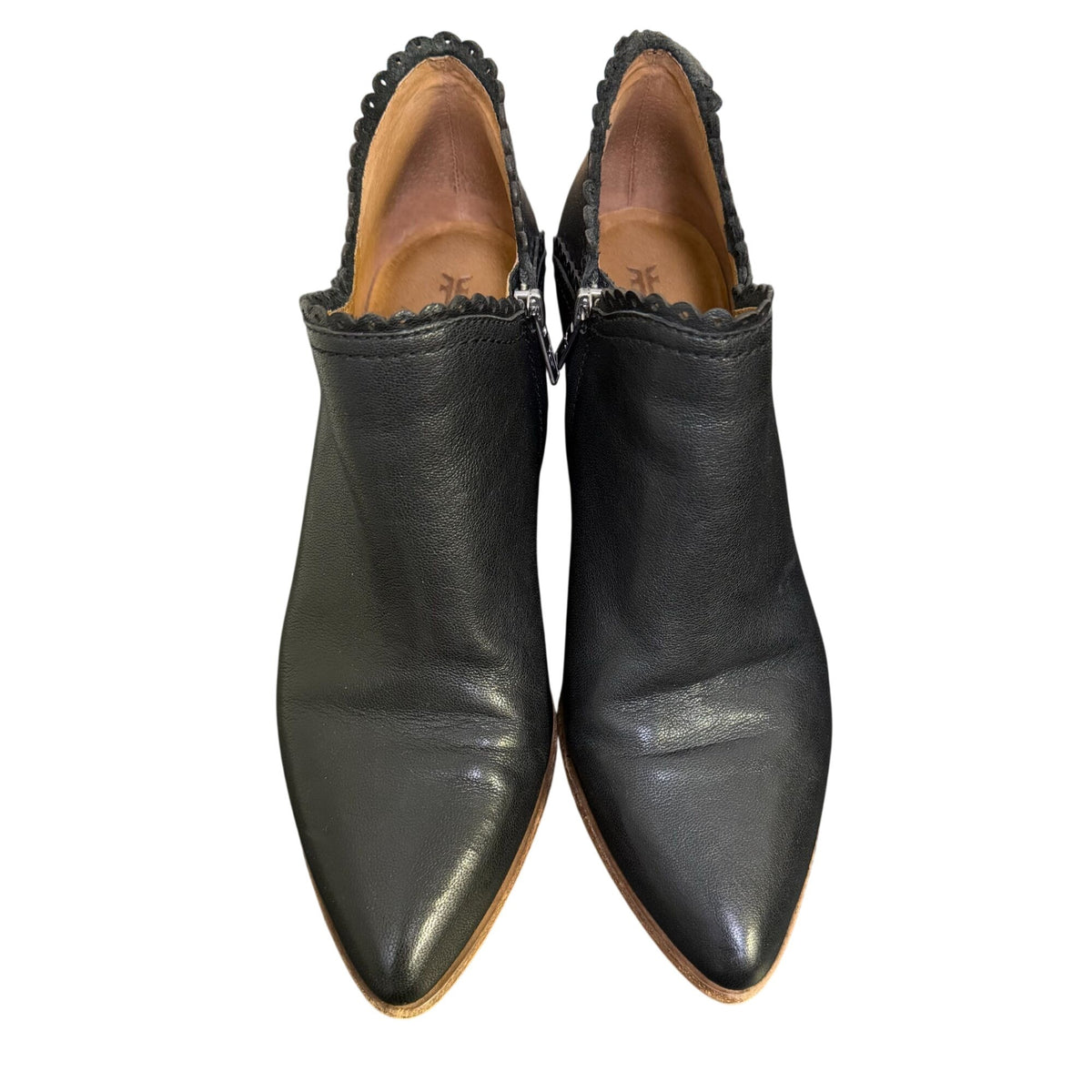 Frye Black Leather Ankle Boots With Block Heel Size 10