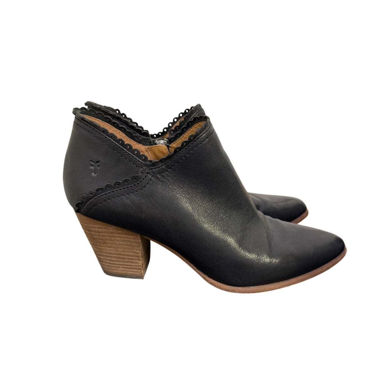 Frye Black Leather Ankle Boots With Block Heel Size 10
