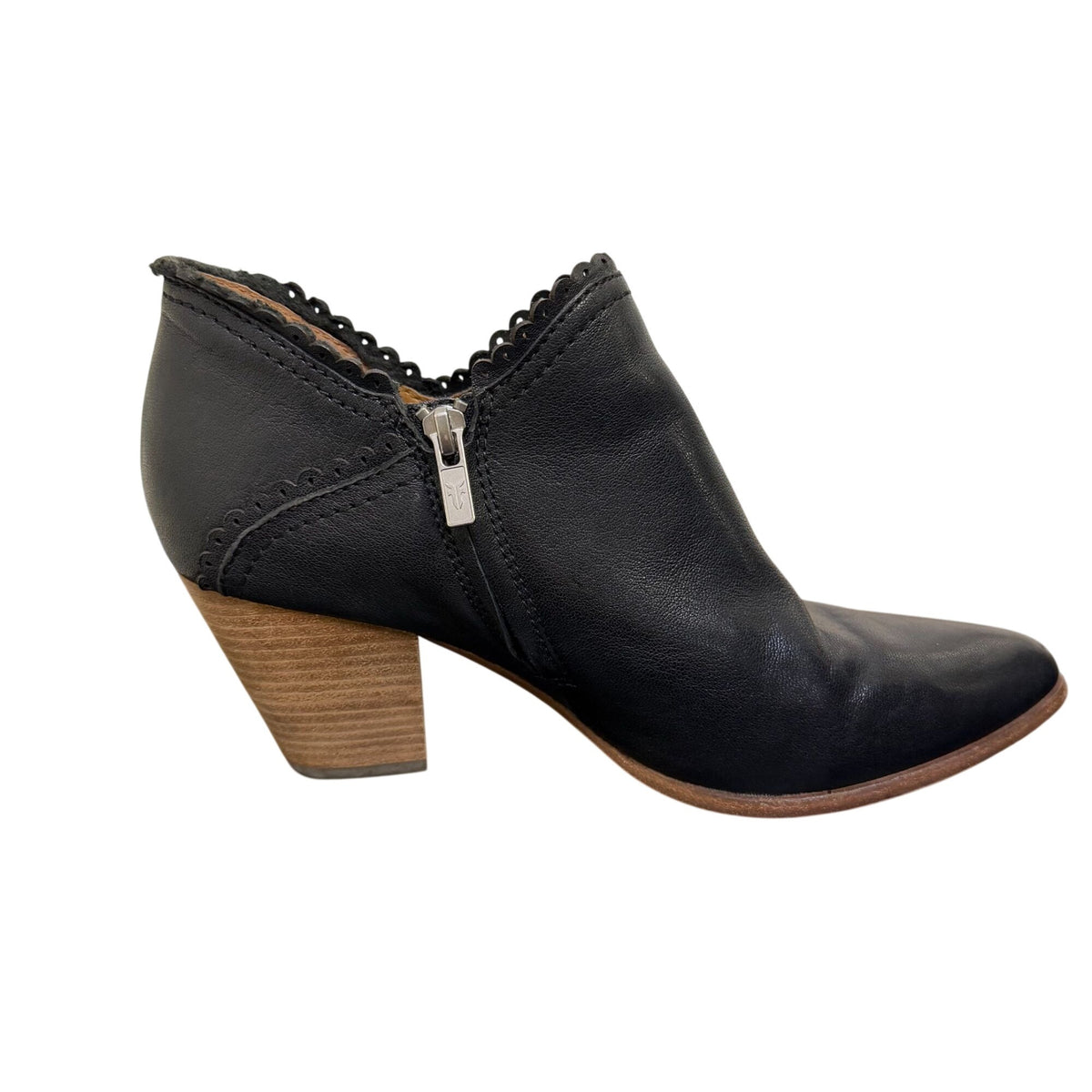 Frye Black Leather Ankle Boots With Block Heel Size 10