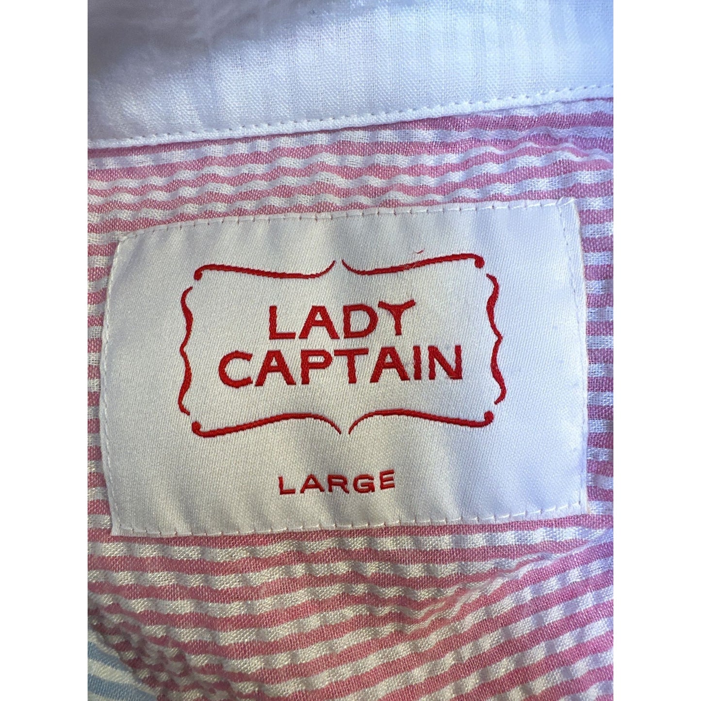 Lady Captain Colorblock Gingham Seersucker  Button-Down Shirt w/Pocket & Long Sleeves Size L