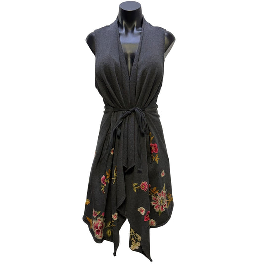 Johnny Was Floral Embroidered Gray Vest M