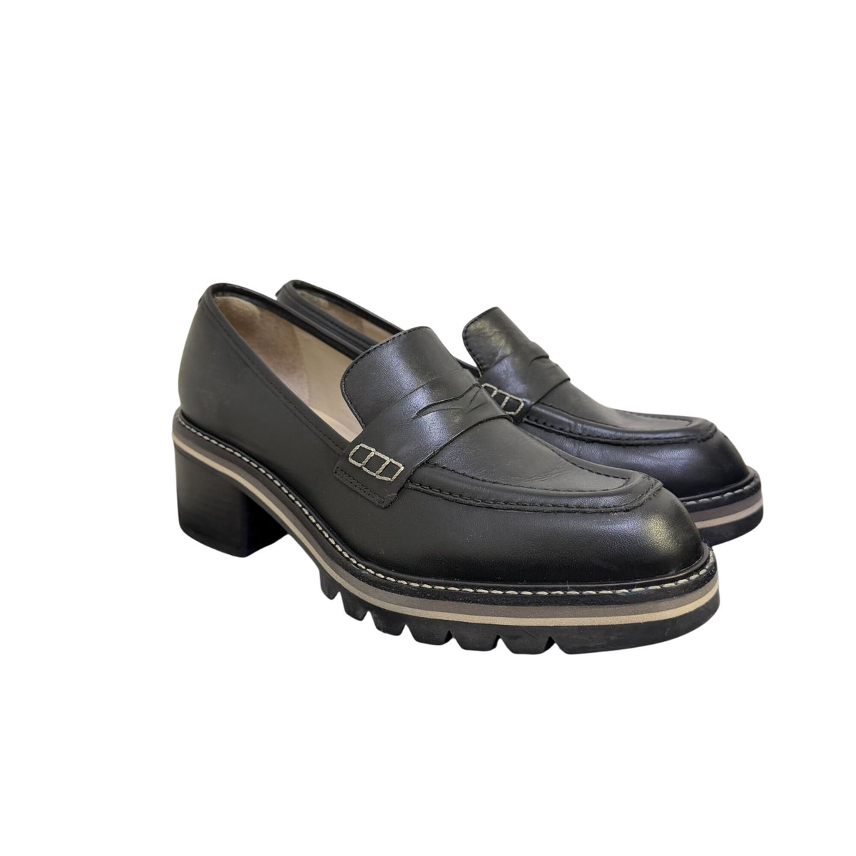 Bernardo Black Leather Lug Sole Loafers Size 7.5