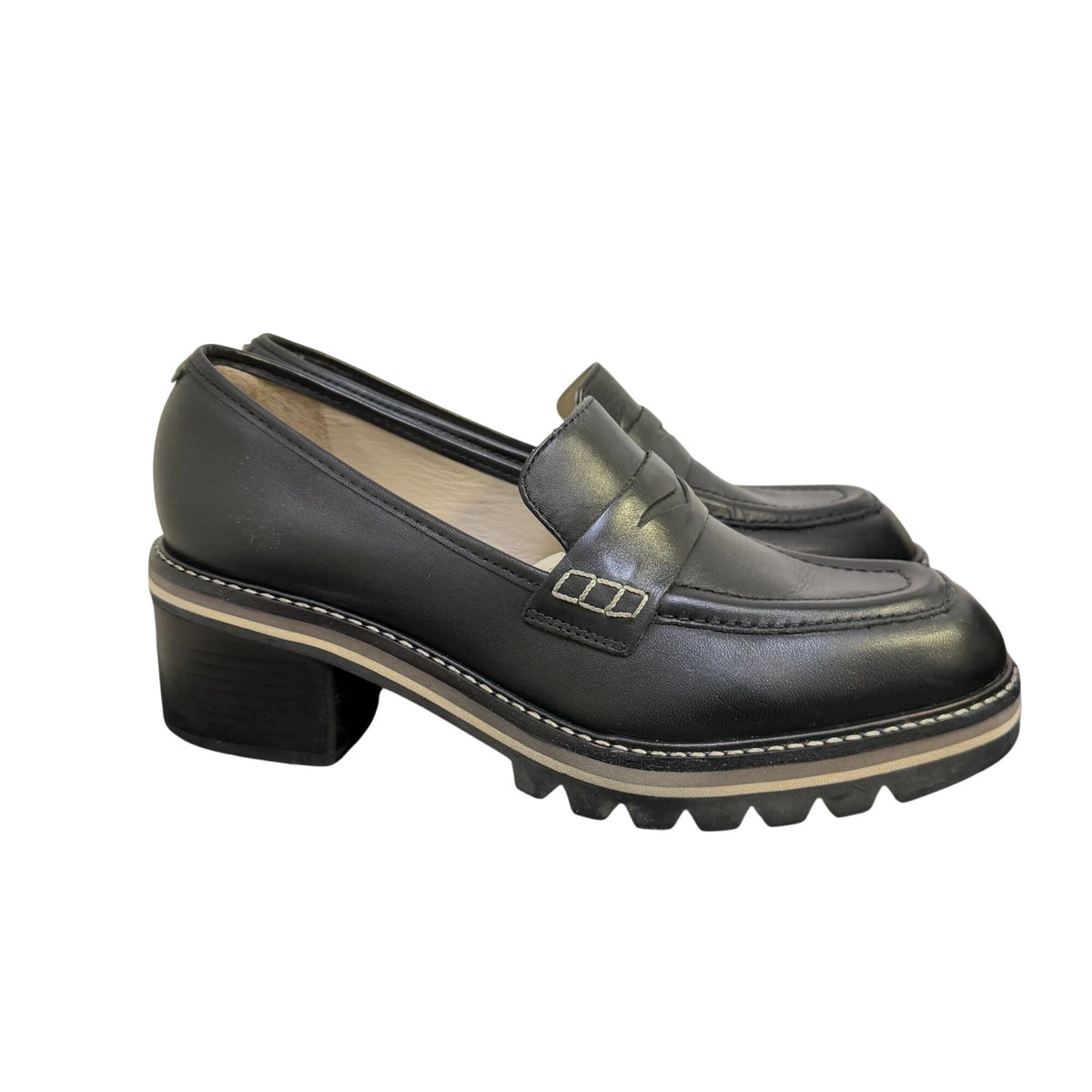 Bernardo Black Leather Lug Sole Loafers Size 7.5