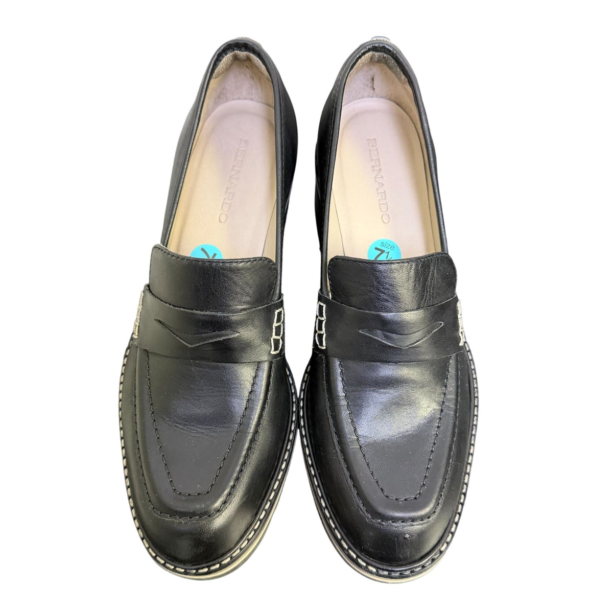 Bernardo Black Leather Lug Sole Loafers Size 7.5