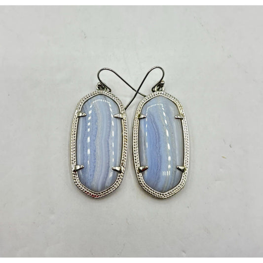 Kendra Scott Purple Lace Agate Drop Earrings Sterling Silver