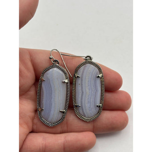 Kendra Scott Purple Lace Agate Drop Earrings Sterling Silver