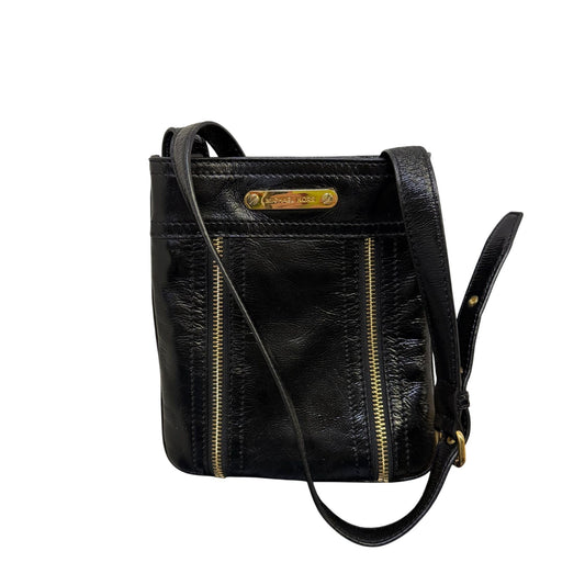 Michael Kors Black Leather Crossbody Bag With Gold Accents & Adjustable Strap