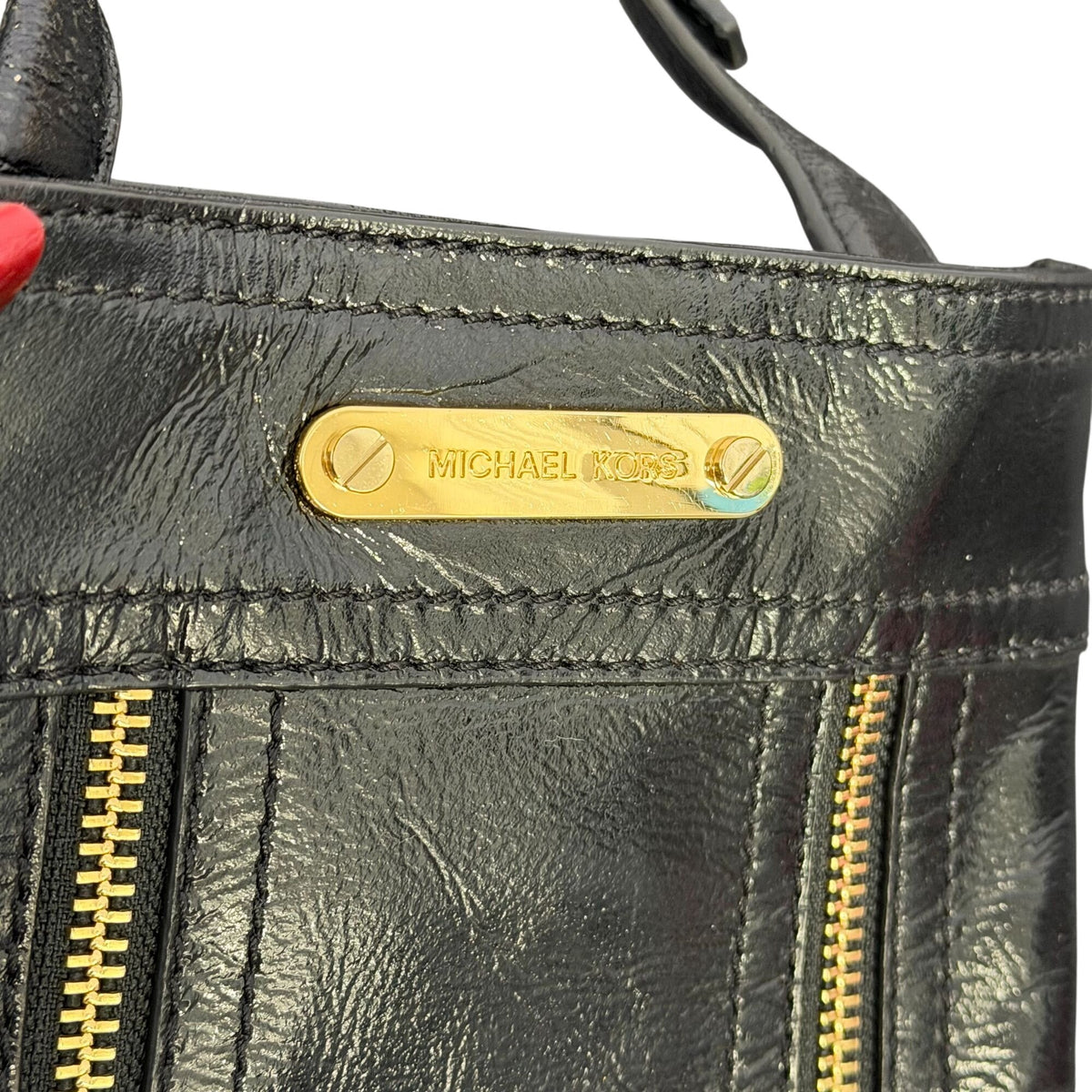 Michael Kors Black Leather Crossbody Bag With Gold Accents & Adjustable Strap