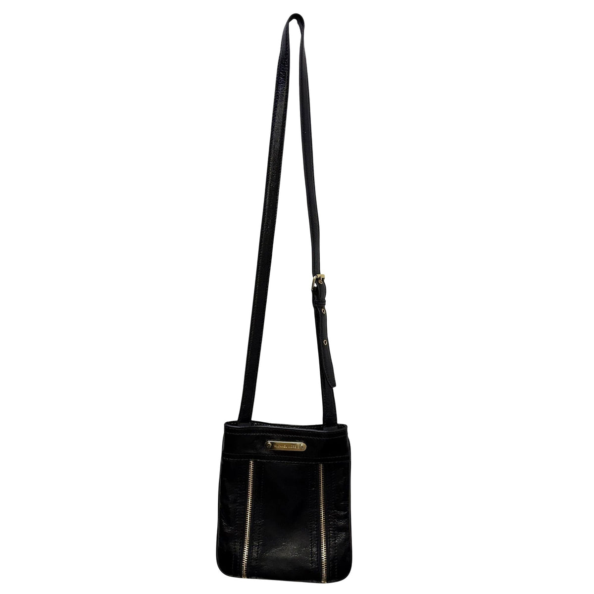 Michael Kors Black Leather Crossbody Bag With Gold Accents & Adjustable Strap