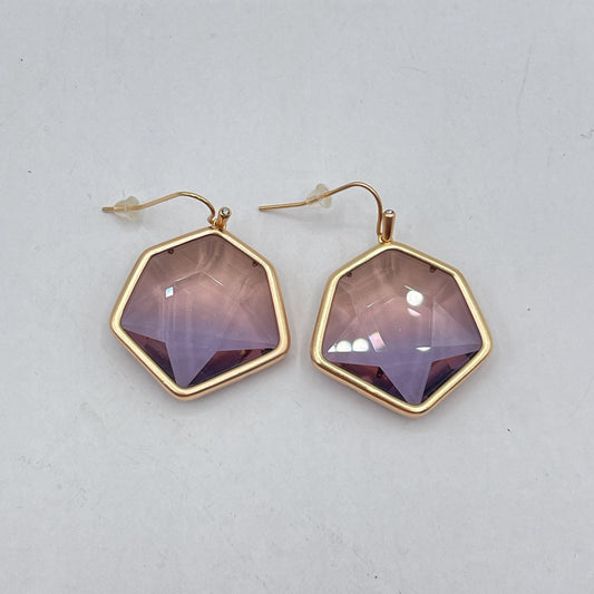 Kendra Scott Hexagon Rose Quartz Drop Earrings Gold Plated Dangle Hook