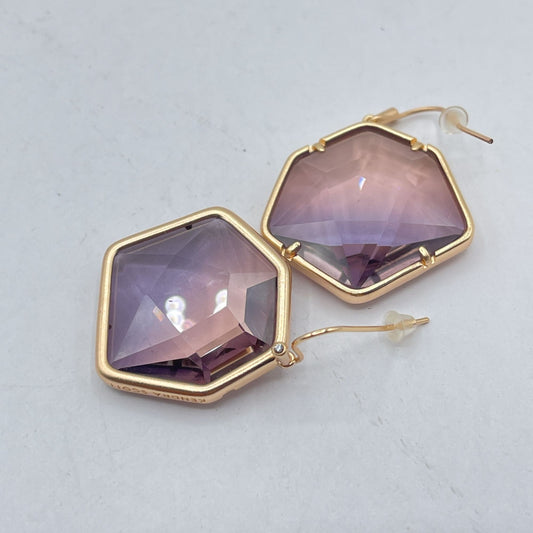 Kendra Scott Hexagon Rose Quartz Drop Earrings Gold Plated Dangle Hook