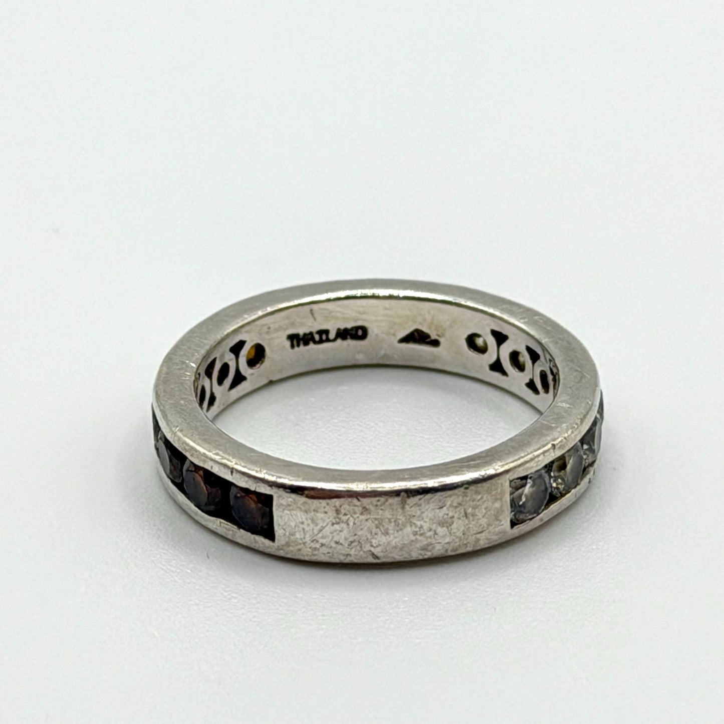 Sterling Silver 925 Eternity Ring With Dark & Light Stones