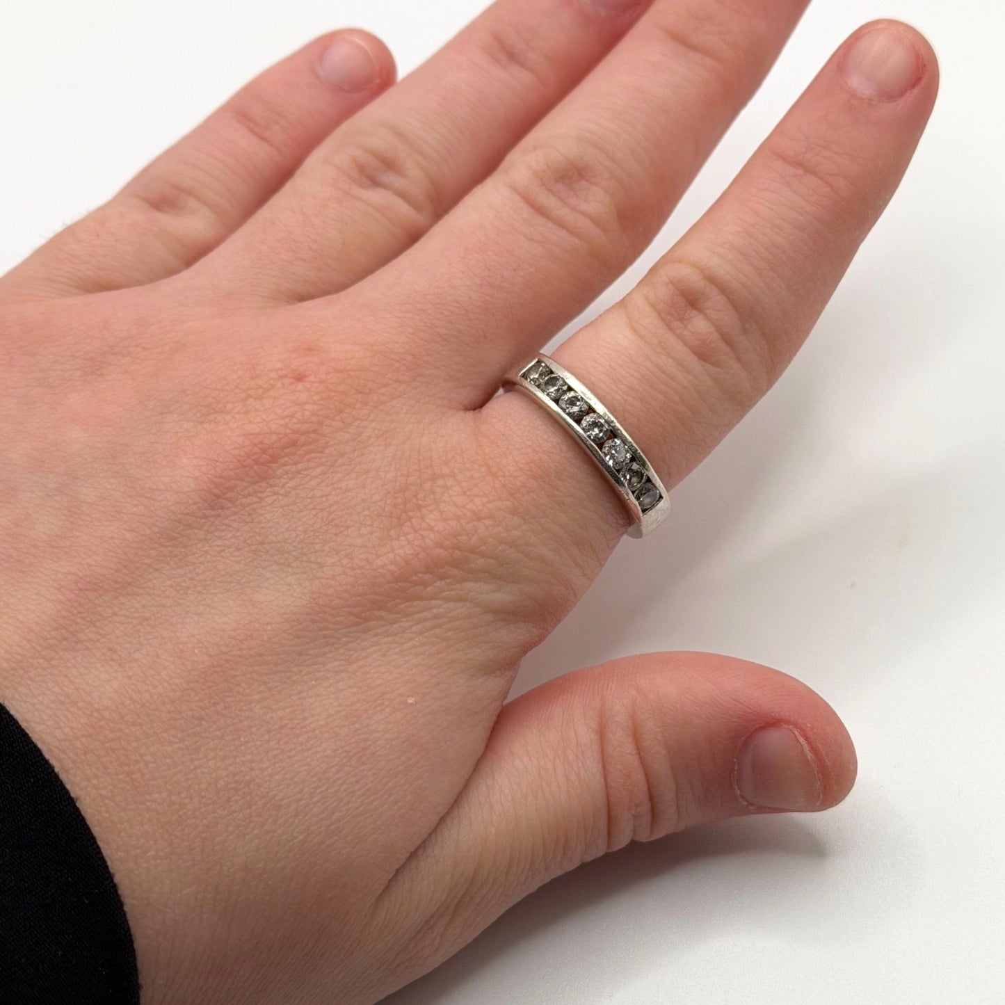 Sterling Silver 925 Eternity Ring With Dark & Light Stones