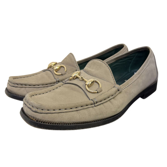 Gucci Horsebit Loafers Grey Suede Leather Gold Hardware Size 8/38.5