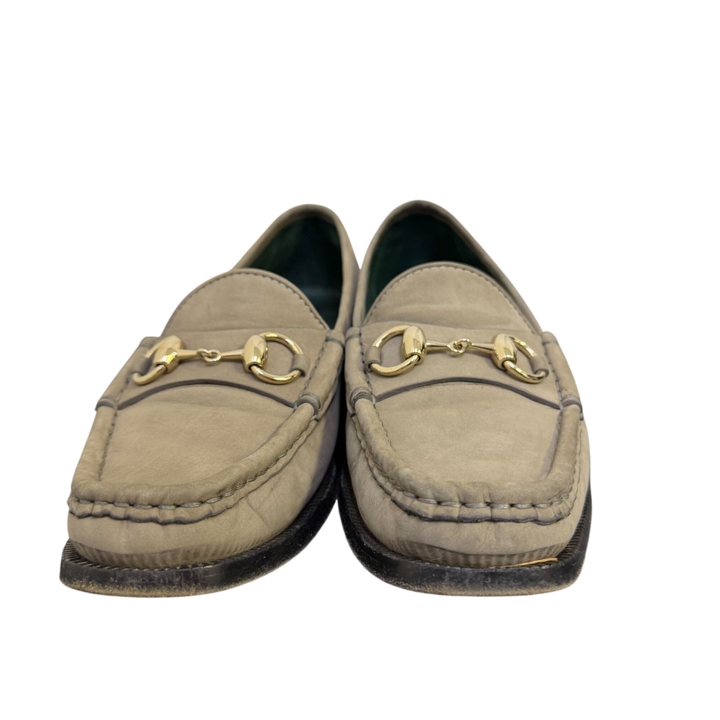 Gucci Horsebit Loafers Grey Suede Leather Gold Hardware Size 8/38.5
