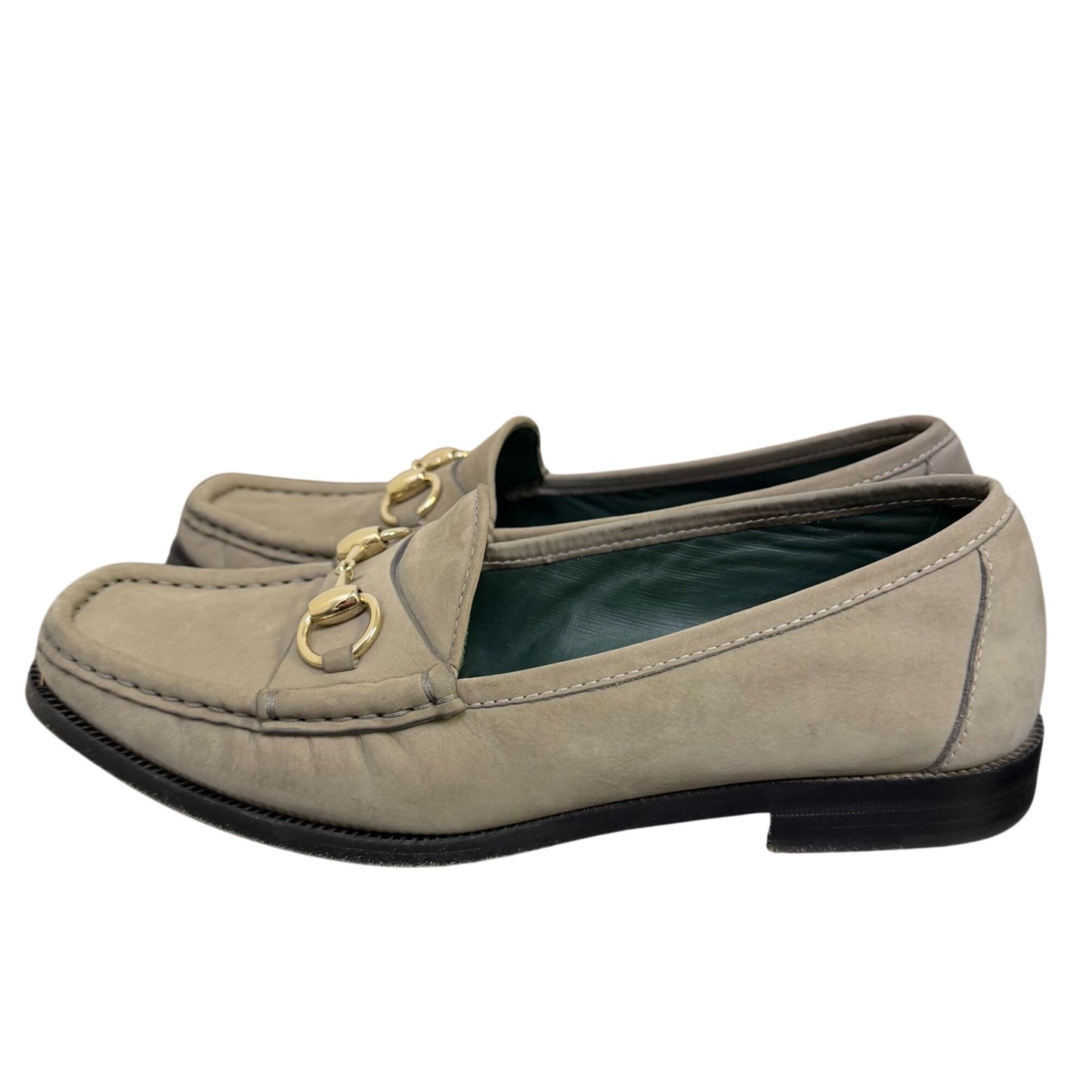 Gucci Horsebit Loafers Grey Suede Leather Gold Hardware Size 8/38.5