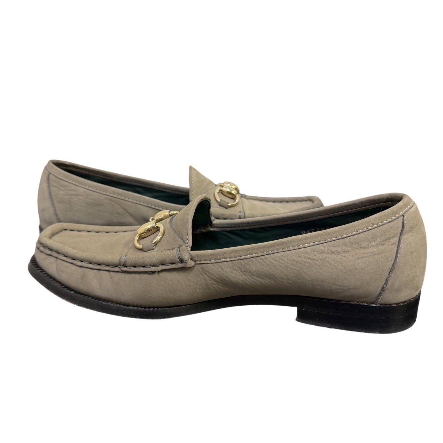 Gucci Horsebit Loafers Grey Suede Leather Gold Hardware Size 8/38.5