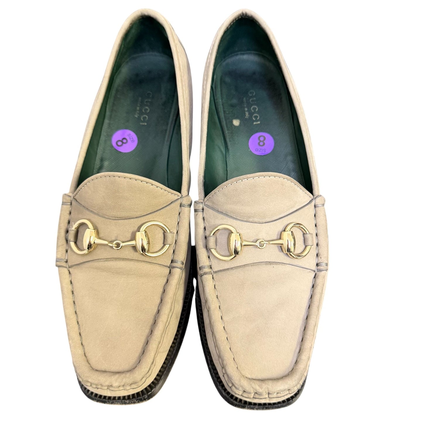 Gucci Horsebit Loafers Grey Suede Leather Gold Hardware Size 8/38.5