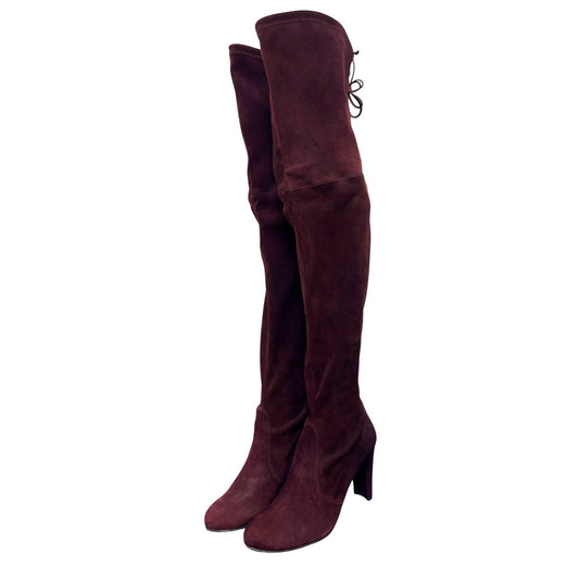 Stuart Weitzman Suede Over-The-Knee Boots In Wine With Block Heel Size 7
