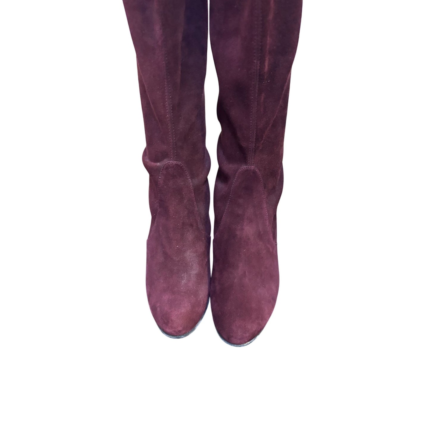 Stuart Weitzman Suede Over-The-Knee Boots In Wine With Block Heel Size 7