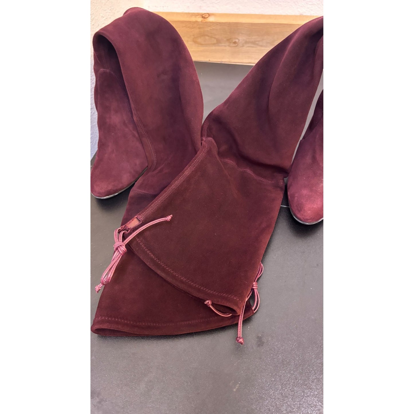 Stuart Weitzman Suede Over-The-Knee Boots In Wine With Block Heel Size 7