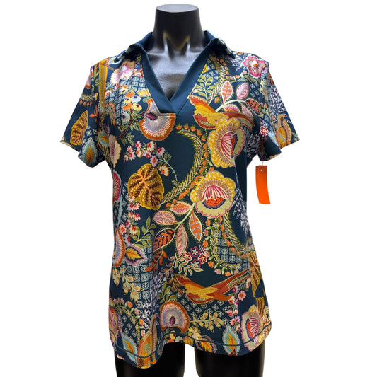 Johnny Was Active Polo Shirt Floral Pattern Multi M