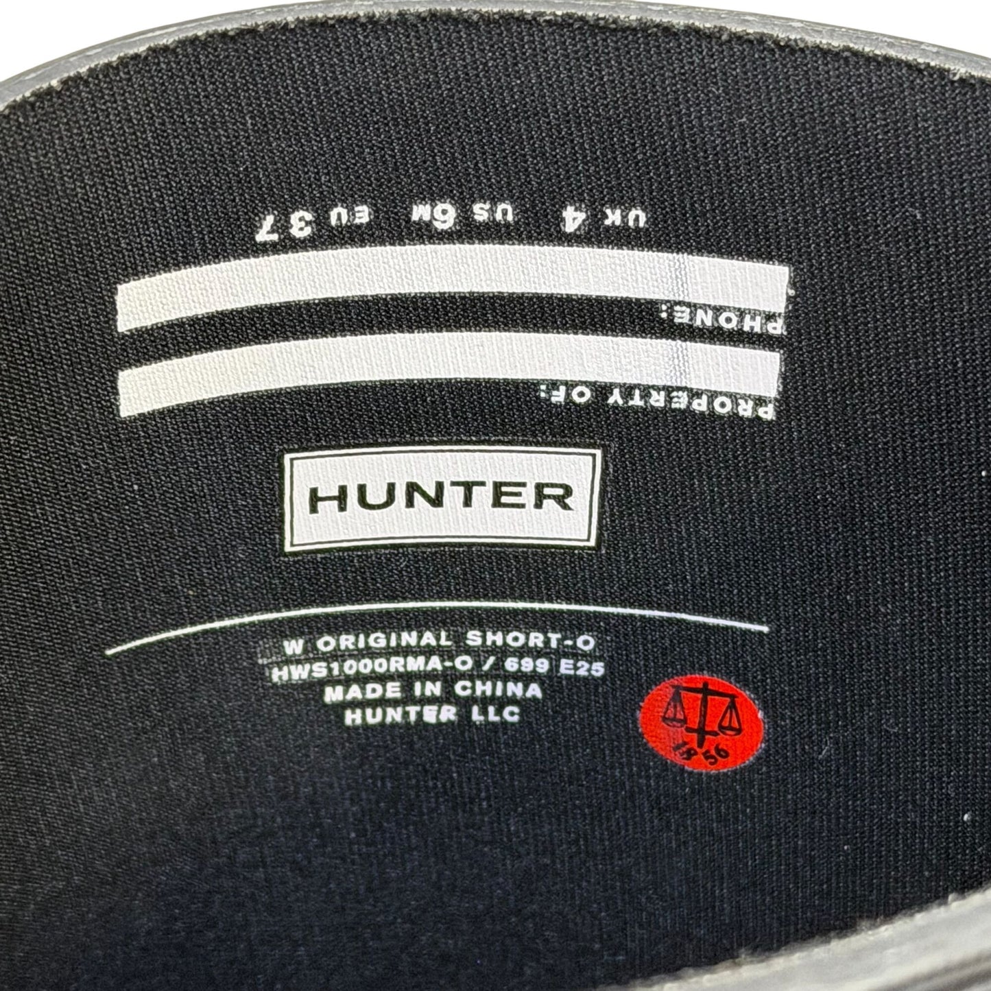 Hunter Original Short Black Rain Boots Size 6