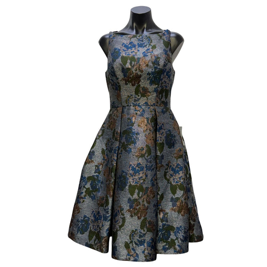 NWT Gal Meets Glam Gray Blue & Green Floral Dress Size 4