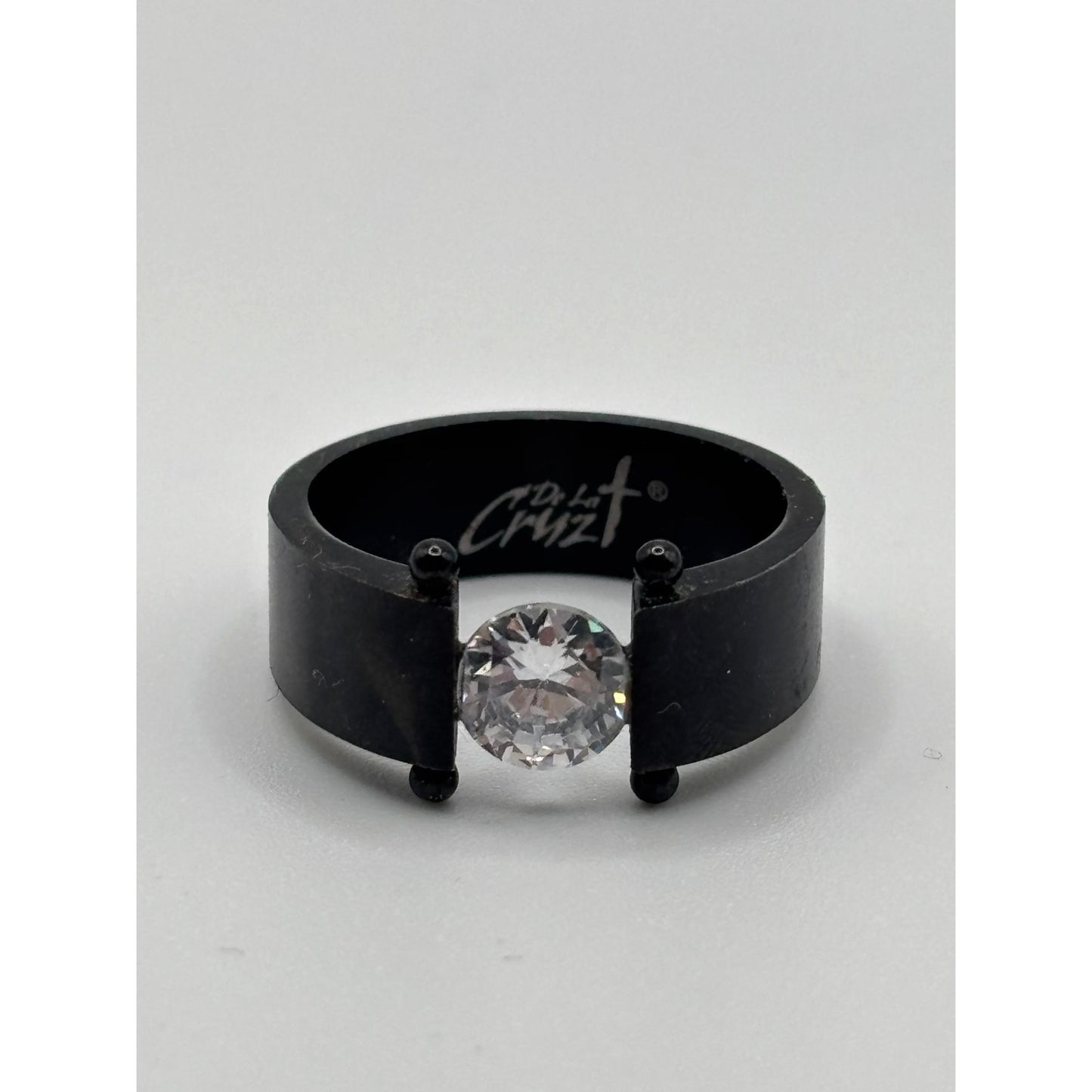 De La Cruz Black Titanium Ring With Free-Floating Clear Stone Size 9.75