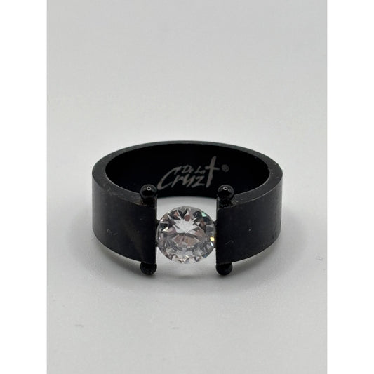 De La Cruz Black Titanium Ring With Free-Floating Clear Stone Size 9.75
