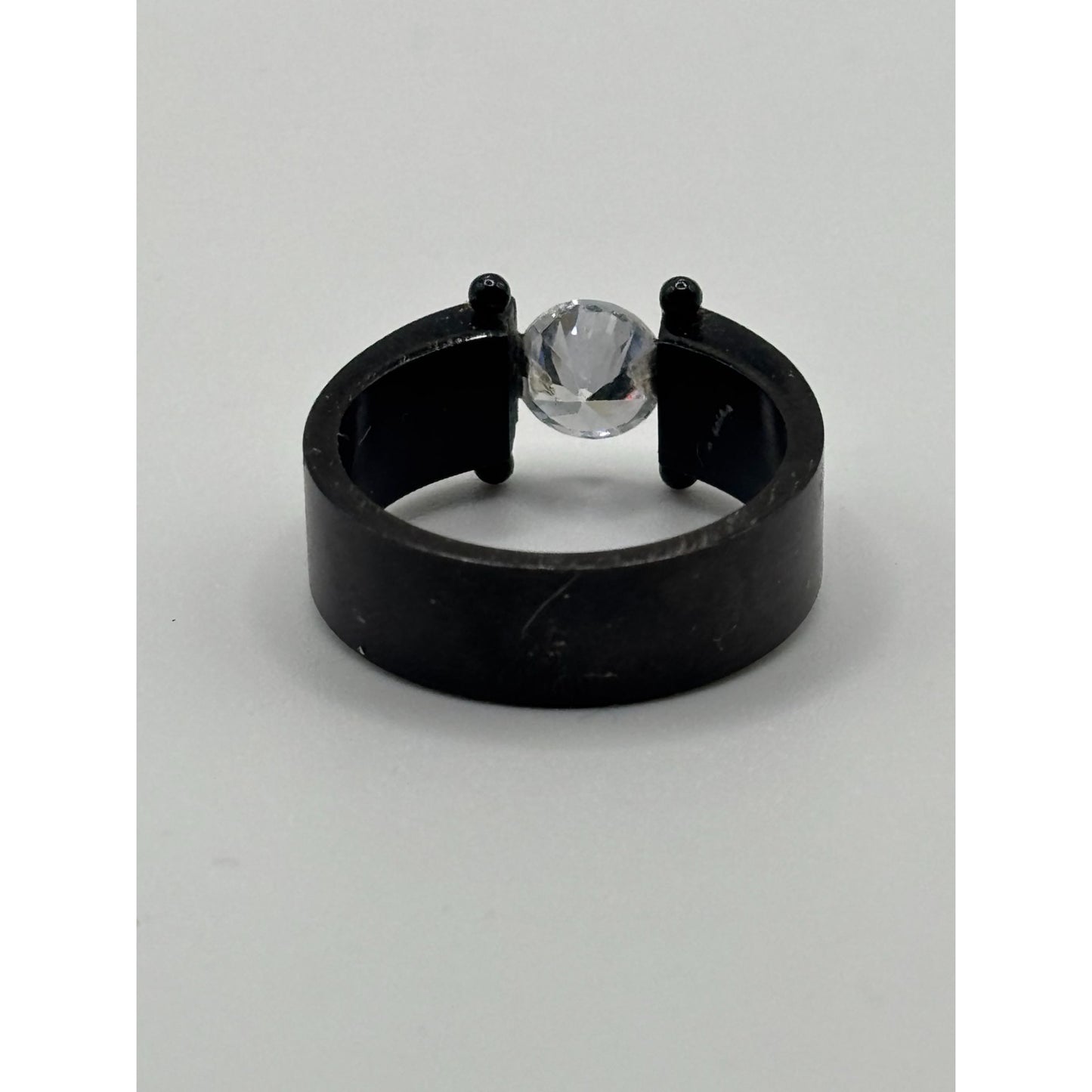 De La Cruz Black Titanium Ring With Free-Floating Clear Stone Size 9.75