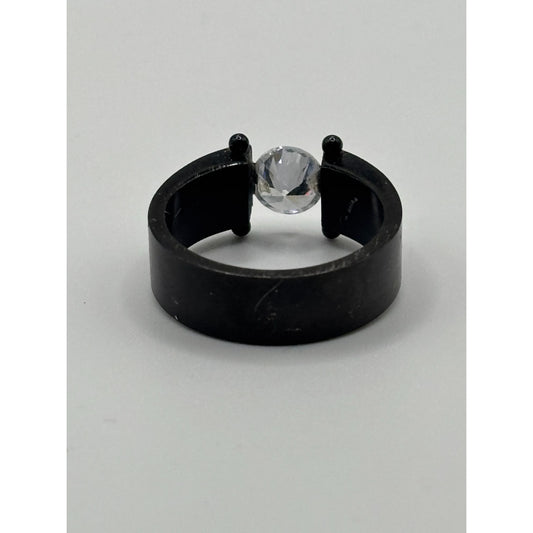 De La Cruz Black Titanium Ring With Free-Floating Clear Stone Size 9.75