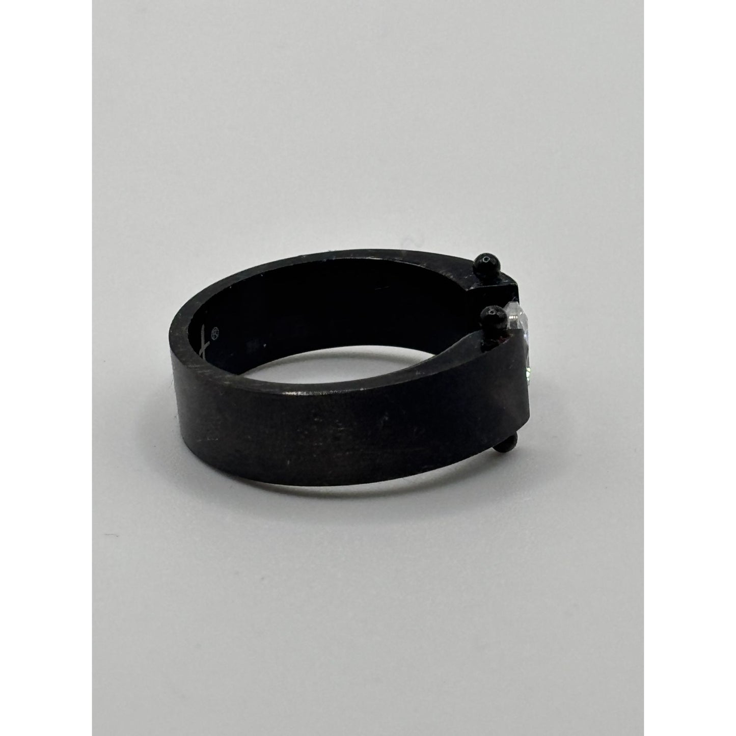 De La Cruz Black Titanium Ring With Free-Floating Clear Stone Size 9.75