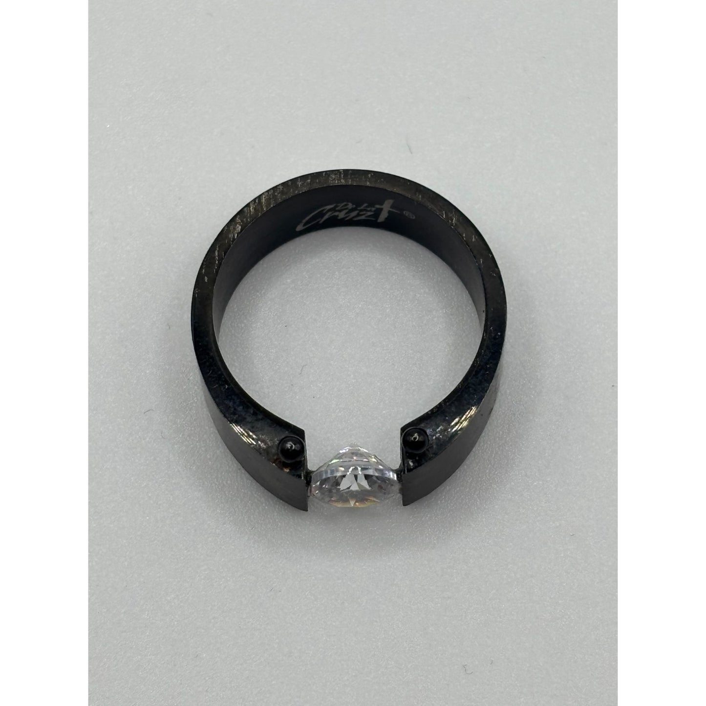 De La Cruz Black Titanium Ring With Free-Floating Clear Stone Size 9.75
