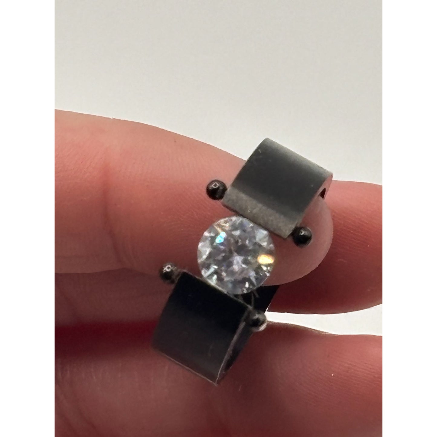 De La Cruz Black Titanium Ring With Free-Floating Clear Stone Size 9.75