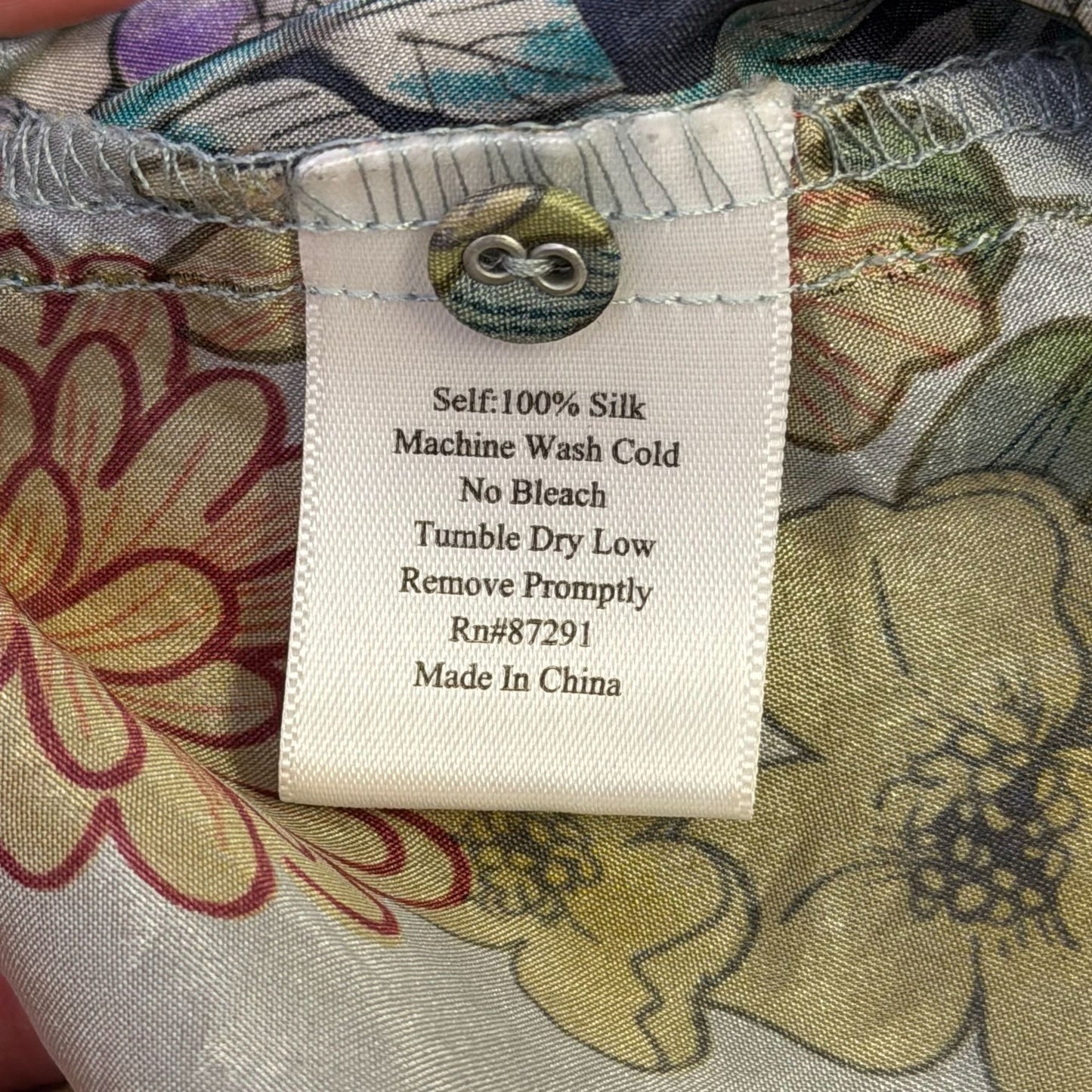 Johnny Was Floral Silk Tunic Blouse Green & Gray Size S
